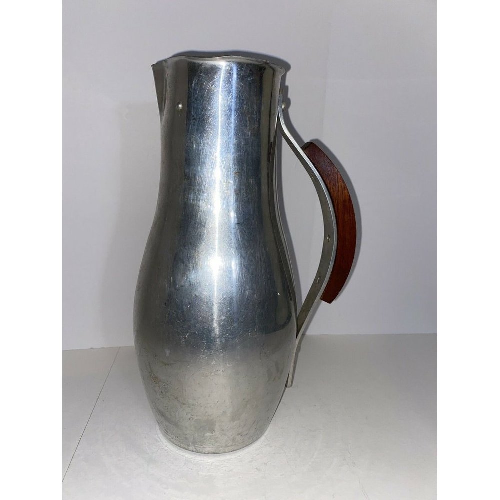 Vintage B. W. Buenilum Rare Aluminum Water Tea Juice Pitcher Wood Handle